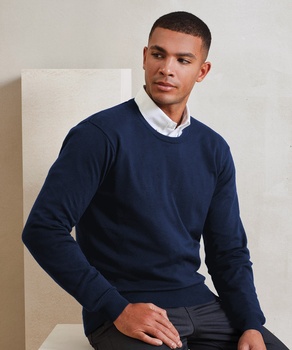 Premier Men's Crew Neck Cotton Rich Knitted Sweater PR692