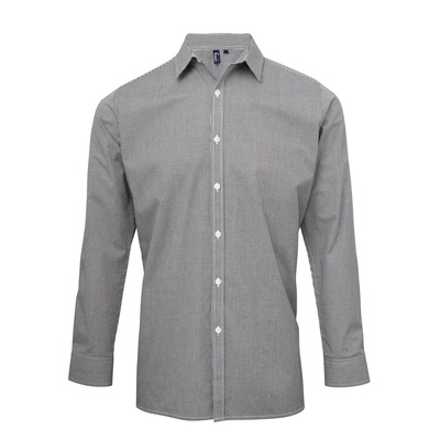 Premier Men's Long Sleeve Microcheck Gingham Cotton Shirt