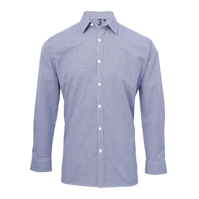 Premier Men's Long Sleeve Microcheck Gingham Cotton Shirt