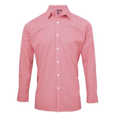 Premier Men's Long Sleeve Microcheck Gingham Cotton Shirt