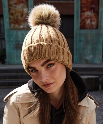 Beechfield Fur Pom Pom Chunky Beanie