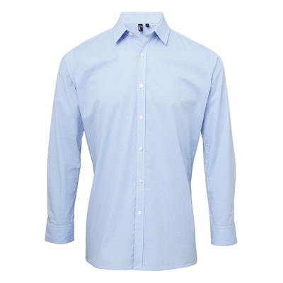 Premier Men's Long Sleeve Microcheck Gingham Cotton Shirt