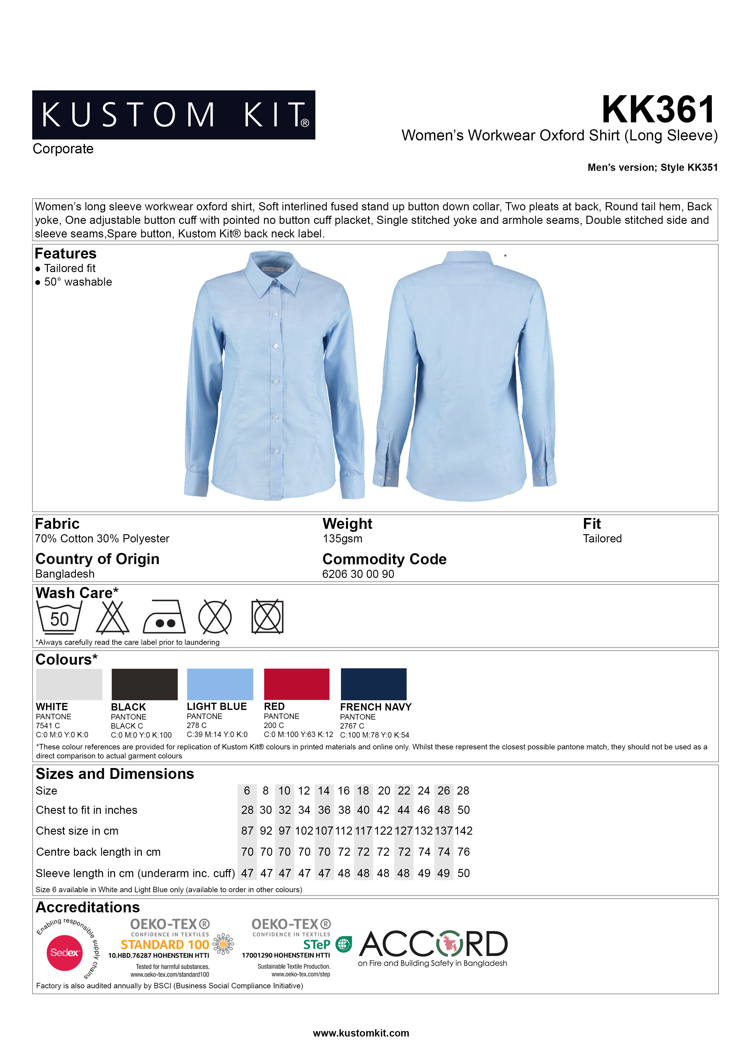 Kustom Kit Long Sleeve Mandarin Collar Shirt - Fire Label